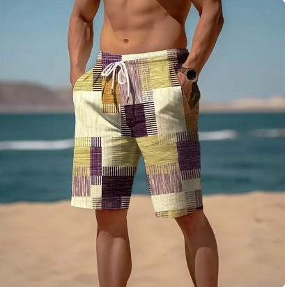 New Summer Breathable Hawaiian Printed Plaid Men's Shorts