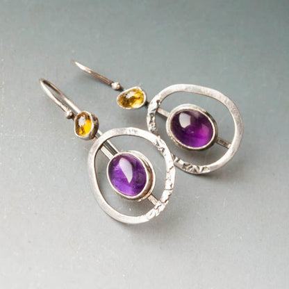 Hollowed Purple Oval Stone Vintage Earrings