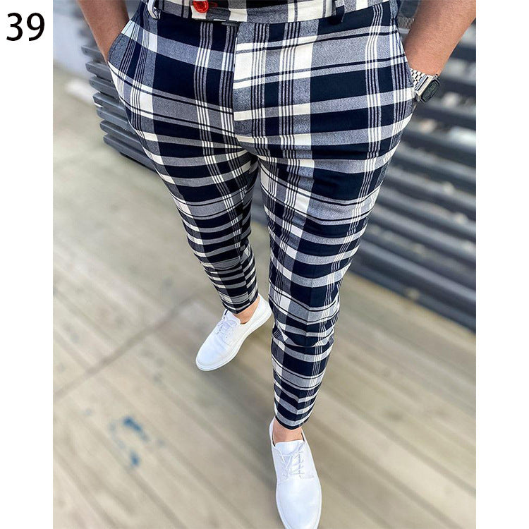 Printed Men's Slim Fit Fashion Casual Suit Pants Length