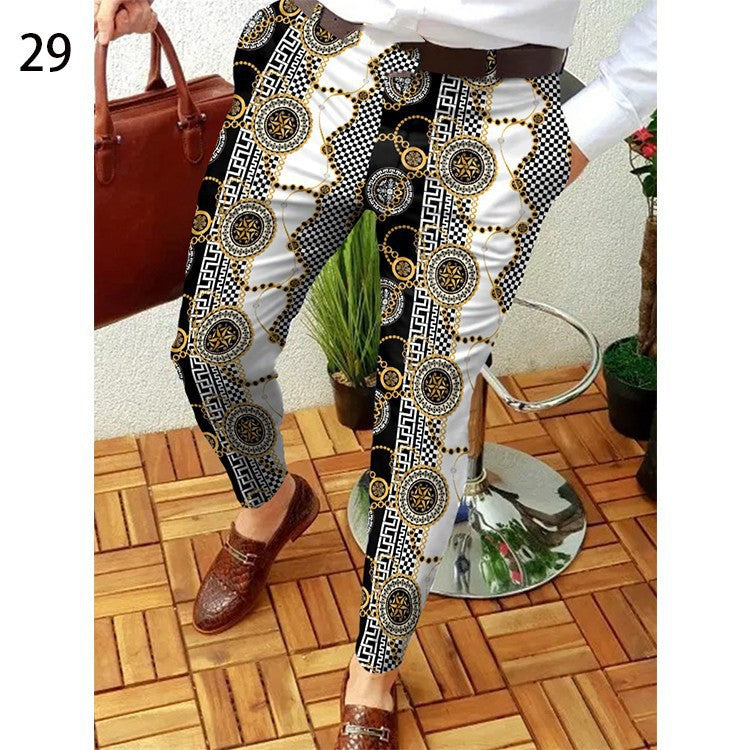 Printed Men's Slim Fit Fashion Casual Suit Pants Length