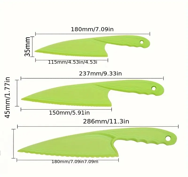 3pcs Plastic Serrated Kitchen Knives Set - ABS Material, Uncharged, Multipurpose Slicing Tools for Cake, Cheese, Bread, Vegetables, and Fruits