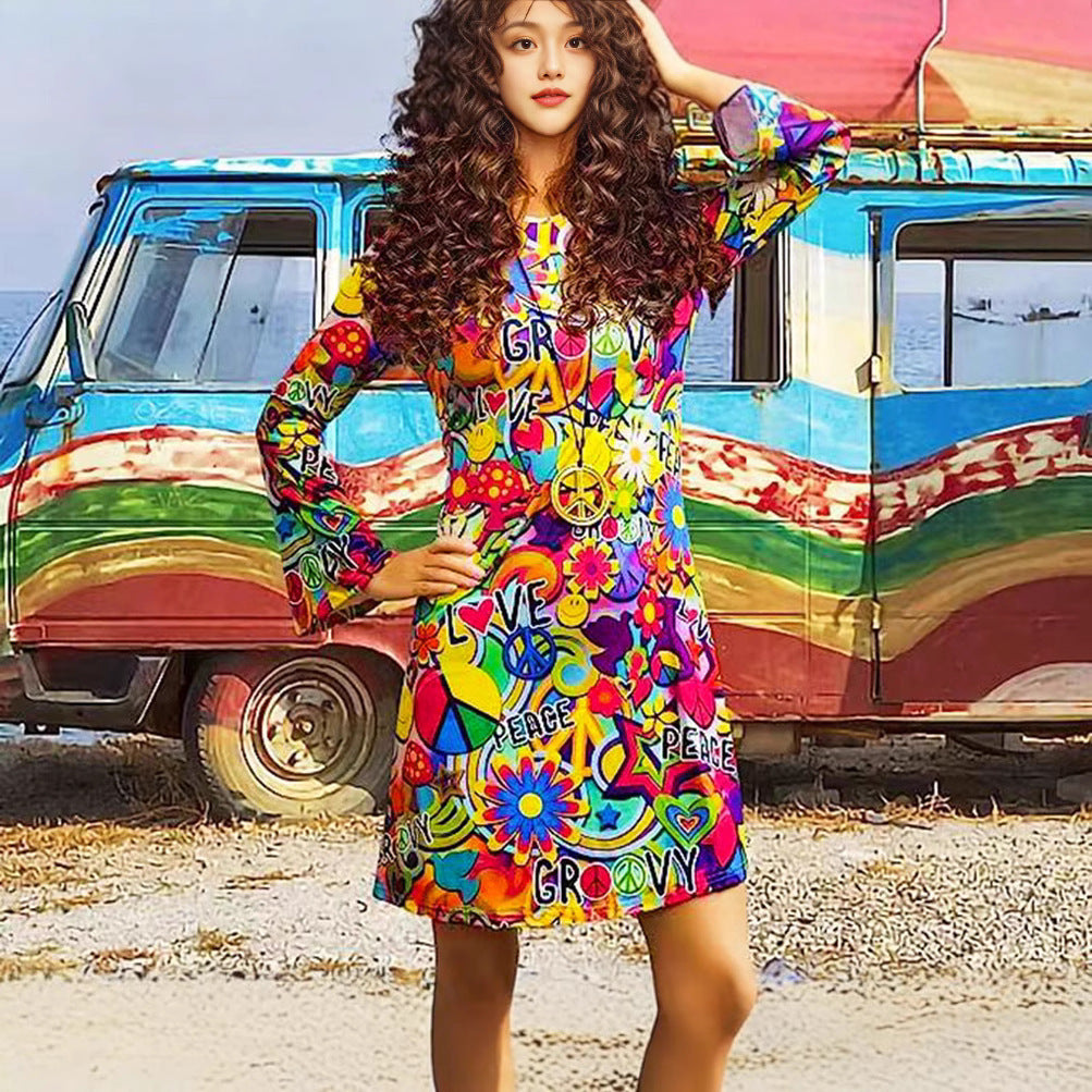 Robe pour femme à imprimé hippie vintage