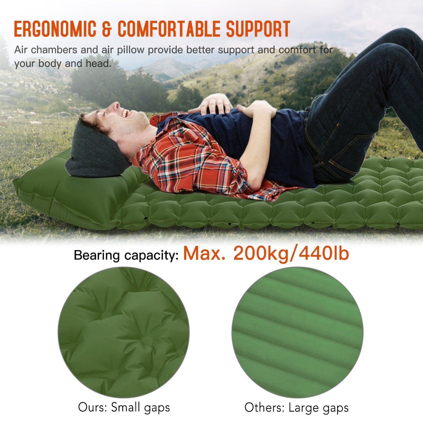 Camping Sleeping Pad with Pillow Built-in Pump Ultralight Inflatable Sleeping Mat Waterproof Camping Air Mattress for Backpacking Hiking Tent Traveling