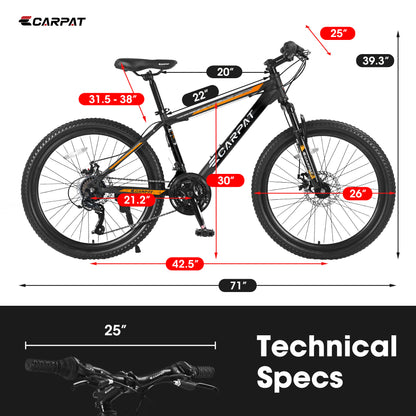 S26102 26 Inch Mountain Bike, Shimano 21 Speeds With Mechanical Disc Brakes, High-Carbon Steel Frame, Suspension Bikes Mountain Bicycle For Teenagers