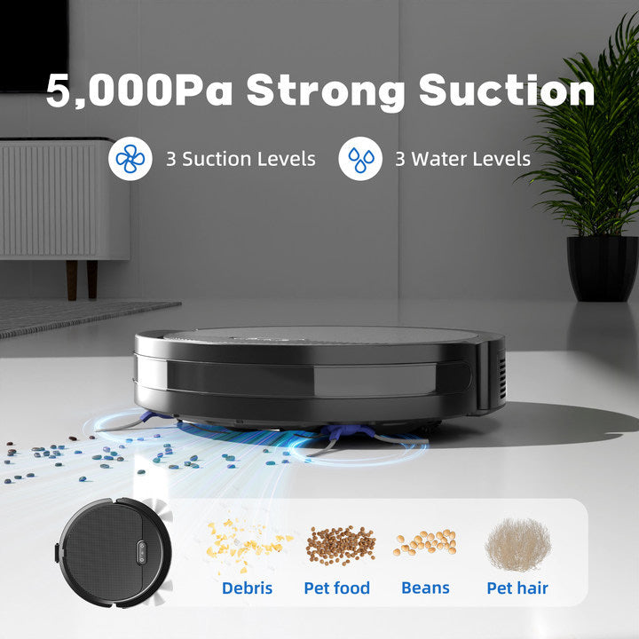 Robot Vacuum And Mop, 3 In 1 Combo Cleaner For Home With Pet Hair And Hard Floor, 5000Pa Suction, 120 Mins Run Time,Self-Charging,Super Thin Body-US