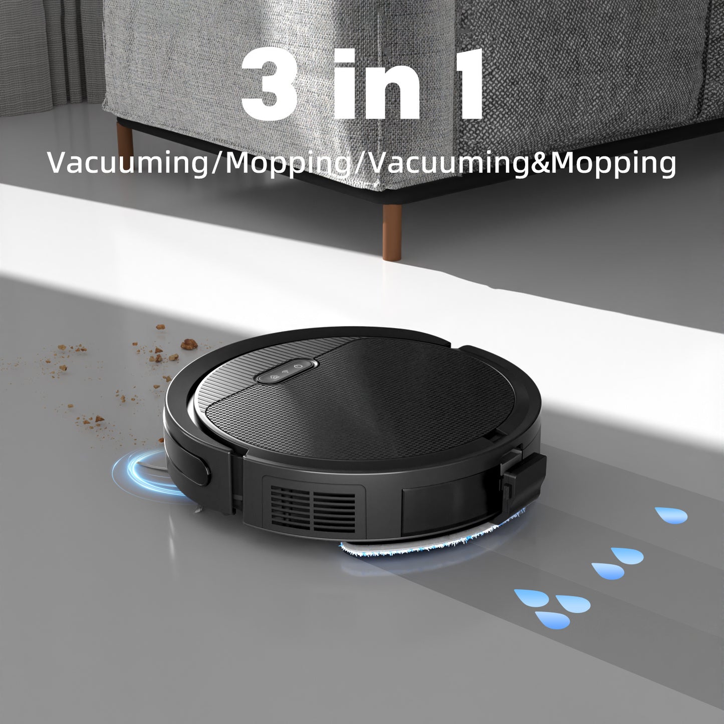 Robot Vacuum And Mop, 3 In 1 Combo Cleaner For Home With Pet Hair And Hard Floor, 5000Pa Suction, 120 Mins Run Time,Self-Charging,Super Thin Body-US