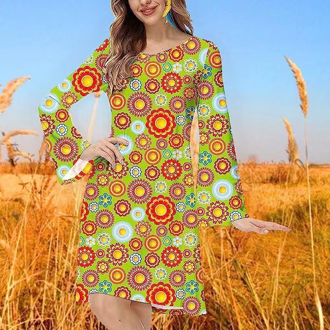 Robe pour femme à imprimé hippie vintage