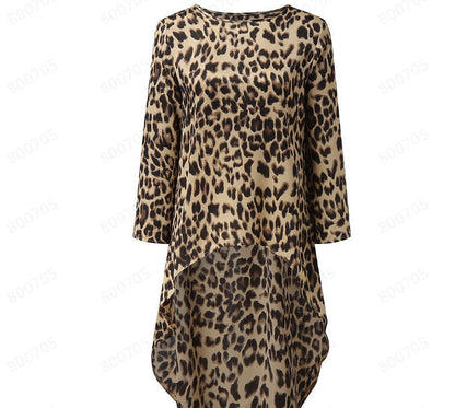 Leopard Print Long Sleeve Irregular Dress Women's Clothing