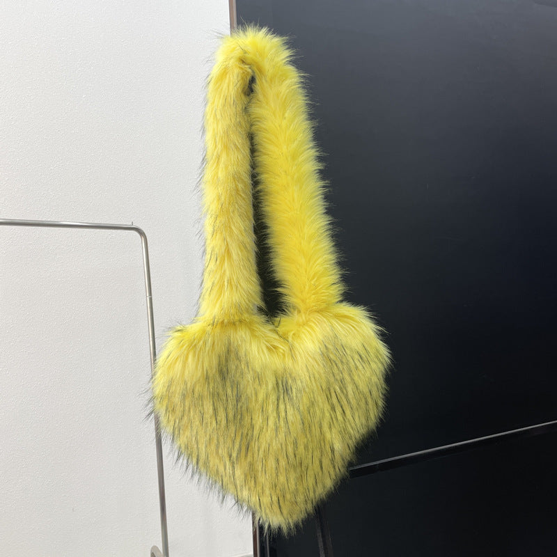 Winter Fleece Shoulder Bags Women Heart Shape Cross body Bag Plush Large Capacity Love Bag