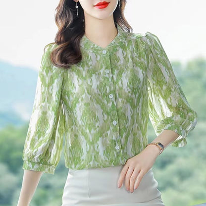 Floral Shirt Women's Three-quarter Sleeve Summer New Loose Slimming Shirt