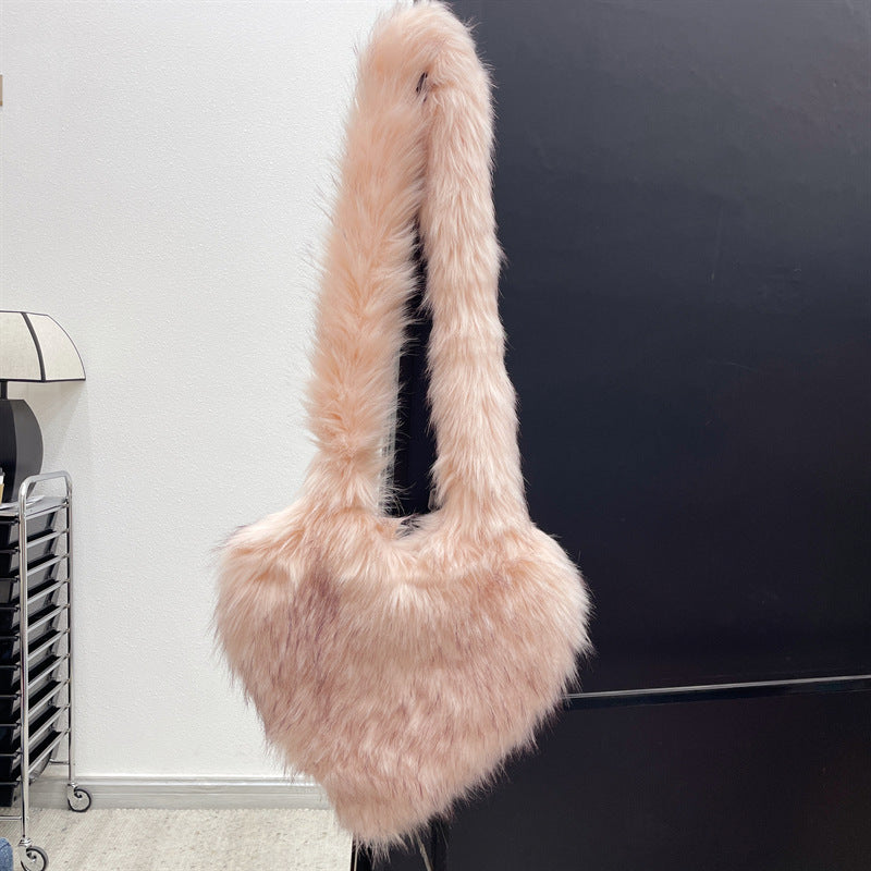 Winter Fleece Shoulder Bags Women Heart Shape Cross body Bag Plush Large Capacity Love Bag