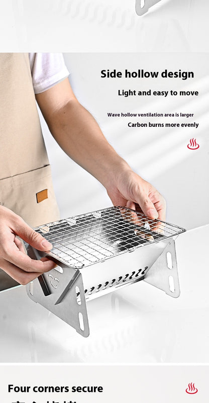 Outdoor Folding BBQ Grill Stainless Steel Convenient Card Type Firewood Mini Barbecue Grill Home