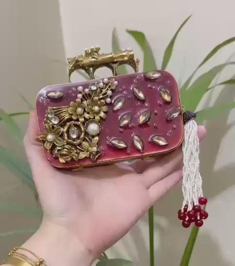 Authentic Turkish Craftsmanship for Women-Compact & Functional-Elegant Evening Purse with Beaded Tassel | Luxury Gift-Ready Bag for Weddings, Parties & Events